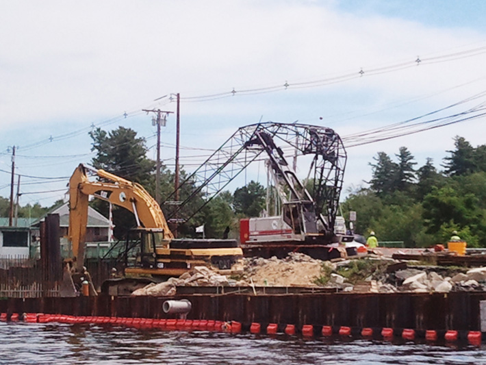 Contributed photo by Seth Merriam shows the collapsed crane on the causeway in Naples today.