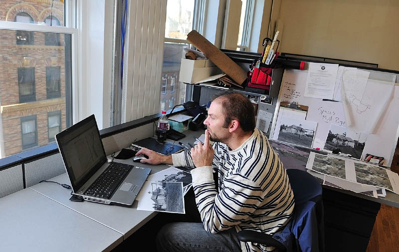 FUTURE BUILDER: Third-year architecture student Wade Plummer works in the third-floor studio of University of Maine at Augusta's Gannett Building on Friday in downtown Augusta.