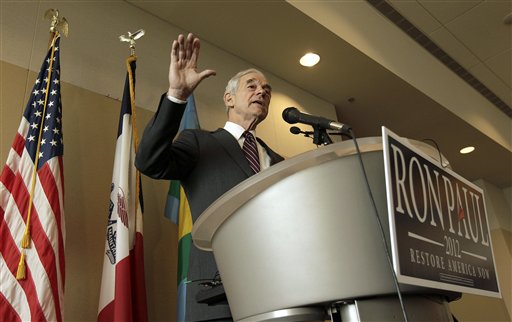 Republican presidential candidate, Rep. Ron Paul, R-Texas, speaks during a campaign stop in Dubuque, Iowa, Thursday, Dec. 22, 2011. (AP Photo/Charlie Riedel) Republican presidential candidate, Rep. Ron Paul, R-Texas, speaks during a campaign stop in Dubuque, Iowa, Thursday, Dec. 22, 2011. (AP Photo/Charlie Riedel)