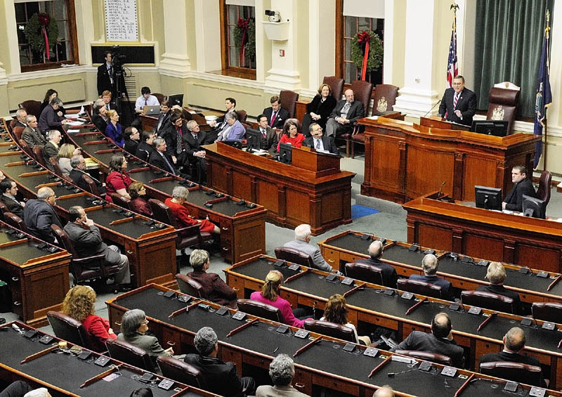 Gov. Paul LePage gives his first State of The State address to a joint session of the Maine House and Senate he on Tuesday night at the State House in Augusta.