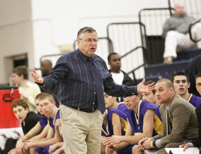 Cheverus basketball coach Bob Brown argues a call during a game against Portland High School in this Jan. 15, 2010, photo.