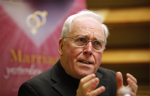 Bishop Richard Malone of the Roman Catholic Diocese of Portland speaks at a news conference in Portland in this March 2, 2012, photo.