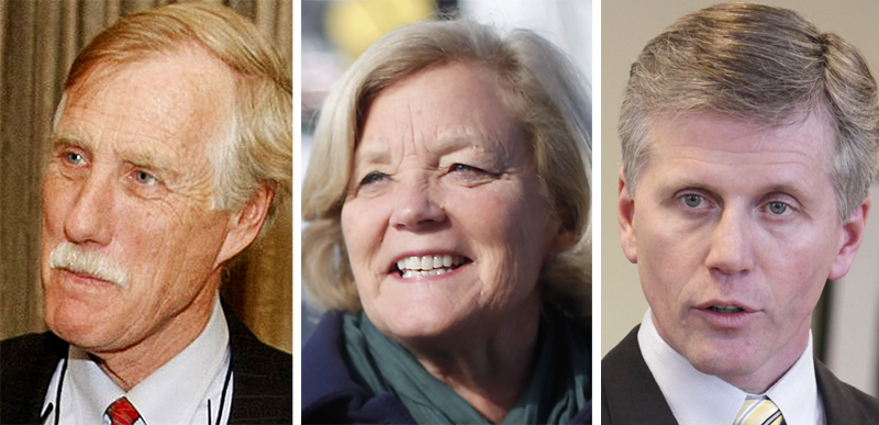 Former independent Gov. Angus King, left, Democratic Rep. Chellie Pingree and Secretary of State Charlie Summers, a Republican.