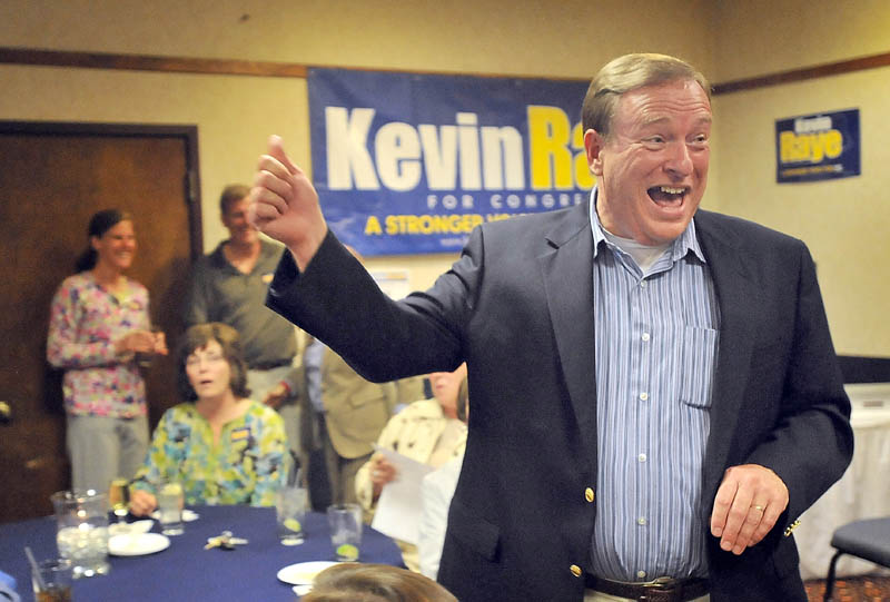 WINNER: Kevin Raye begins to celebrate as he wins the Republican nomination for the 2nd Congressional District in Bangor Tuesday night.