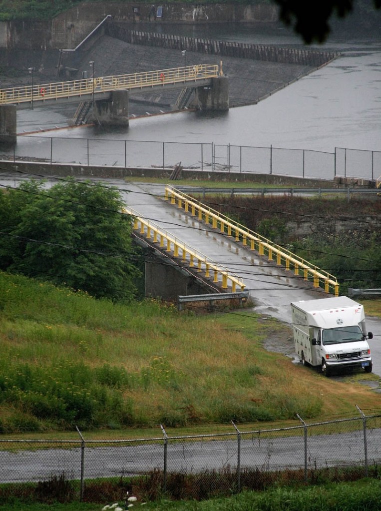 A Maine State Police Major Crimes Unit evidence collection van at Simpson Avenue in Winlsow Tuesday morning near the Brookfield Power Dam. Searchers are looking for Ayla Reynolds, reported missing seven months ago today from her Waterville home.