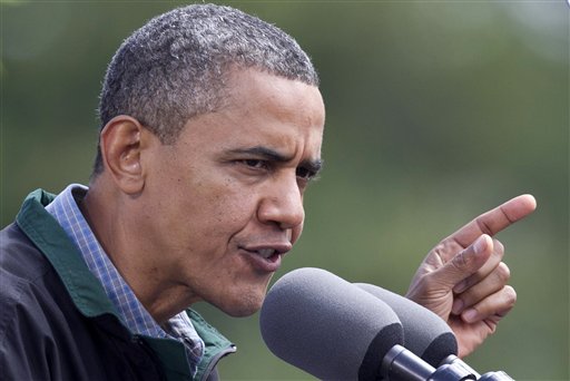 President Barack Obama speaks during a campaign stop in Council Bluffs, Iowa, Monday, Aug. 13, 2012. (AP Photo/Nati Harnik)