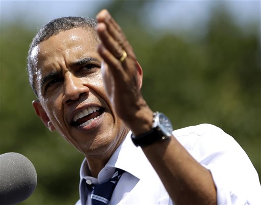 FILE - In this Aug. 28, 2012 file photo, President Barack Obama speaks in Ames, Iowa. Republicans in Tampa, Florida, this week cast President Barack Obama as an executive who takes his cues from Europe, poses a threat to the traditional family and is unfamiliar with American staples like garage sales and lemonade stands. Next week in Charlotte, North Carolina, Democrats will color in their picture of Republican candidate Mitt Romney. They'll fill out what they've sketched in both the 2008 presidential campaign and the last two years of the current race. (AP Photo/Pablo Martinez Monsivais, File)