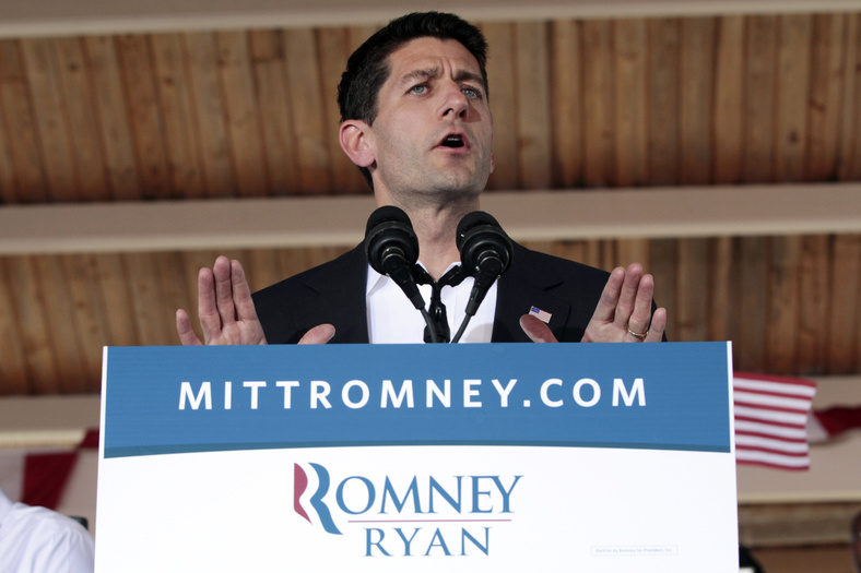 Republican presidential candidate, former Massachusetts Gov. Mitt Romney's vice presidential running mate Rep. Paul Ryan R-Wis., speaks during a rally, Saturday, Aug. 11, 2012 in Manassas, Va. (AP Photo/Mary Altaffer)