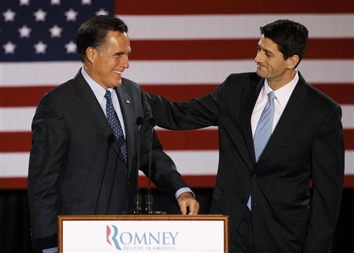 In this April file photo, House Budget Committee Chairman Rep. Paul Ryan, R-Wis. introduces Republican presidential nominee Mitt Romney at a campaign stop. Romney announced Saturday that he has picked Ryan to be his running mate. They will appear together Saturday in Norfolk, Va., at the start of a four-state bus tour to introduce the newly minted GOP ticket to the nation.