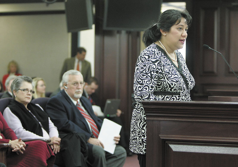 Patricia Levesque speaks before the Senate education committee, Wednesday, March 5, 2008, in Tallahassee, Fla.