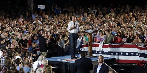 Republican presidential candidate and former Massachusetts Gov. Mitt Romney campaigns at D�Evelyn High School in Denver, Sunday, Sept. 23, 2012. (AP Photo/Charles Dharapak)