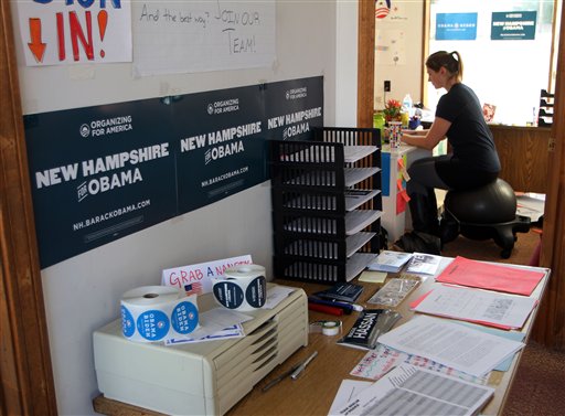 Erika Grantier, field coordinator for President Barack Obama, works in the office in Berlin, N.H.