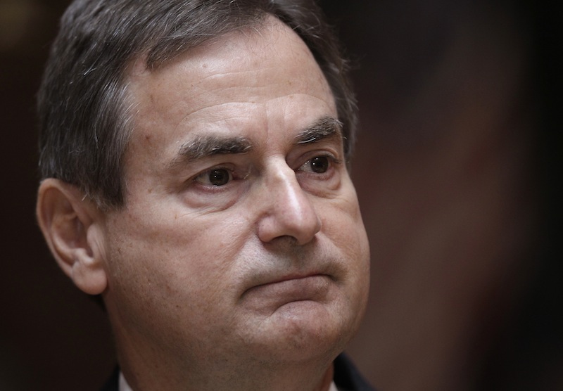 Indiana Republican Senate candidate Richard Mourdock pauses during a news in Indianapolis, Wednesday, Oct. 24, 2012, to explain the comment he made during last night Senate debate. Mourdock said that when a woman becomes pregnant during a rape, "that's something God intended." Mourdock has been locked in a close contest with Democratic Rep. Joe Donnelly. (AP Photo/Michael Conroy)