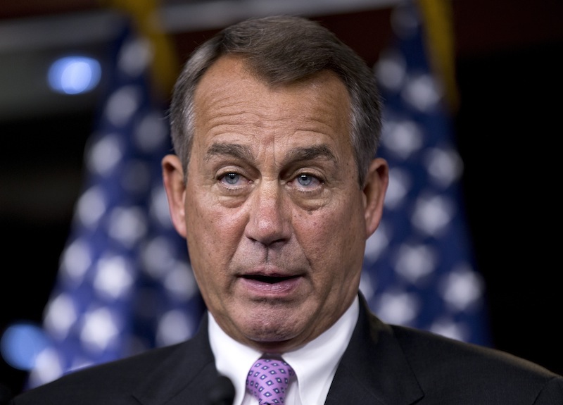 In this Sept. 21, 2012 file photo, House Speaker John Boehner of Ohio meets with reporter on Capitol Hill in Washington. A barrage of negative ads, more than $2 billion in spending and months of campaign stops come down to this reality: Americans will wake up Wednesday with likely the same divided Congress it had that past two years. Republicans are poised to keep their hold on the House, Democrats are most likely to narrowly hold the Senate. (AP Photo/J. Scott Applewhite, File)