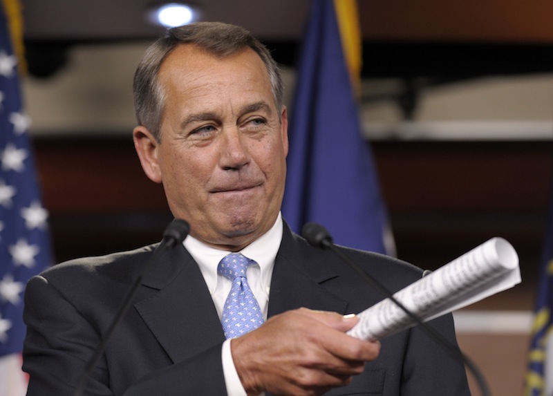 This Nov. 9, 2012 file photo shows House Speaker John Boehner of Ohio gesturing during a news conference on Capitol Hill in Washington. It's entirely possible that lawmakers and the White House will reach a deal to avert an avalanche of tax increases and deep cuts in government programs before a Jan. 1 deadline. To do so, however, they'll have to resolve serious political and fiscal dilemmas that have stymied them time after time, despite repeated vows to overcome them. (AP Photo/Susan Walsh, File)