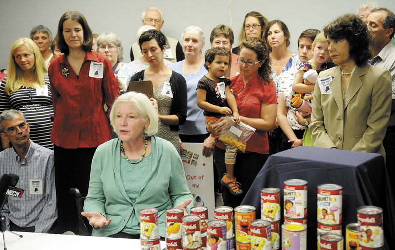 Retired state toxicologist Deborah Rice discusses the need to eliminate the chemical BPA during a press conference Thursday in Augusta. Scientists, environmentalists and parents testified during a Board of Environmental Protection hearing to limit the use of the chemical.