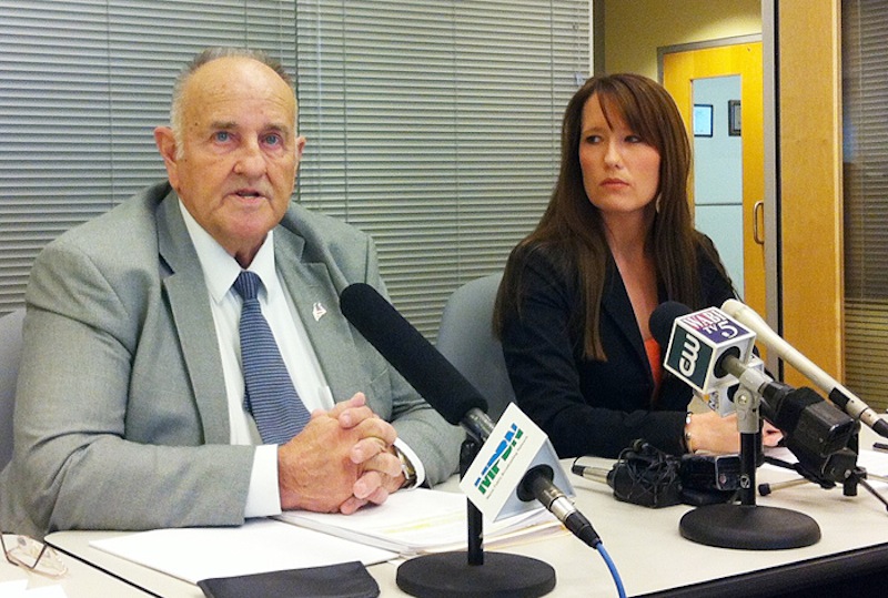 State finance commissioner Sawin Millett, shown with Gov. Paul LePage's spokeswoman Adrienne Bennett, at a December news conference, is expected to present details of the governor's proposed budget cuts at a meeting of the Appropriations Committee on Friday.