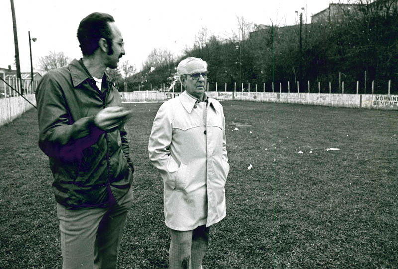 Arthur Gagne, at right, in the South End Arena in an undated file photo. The other man is unidentified.