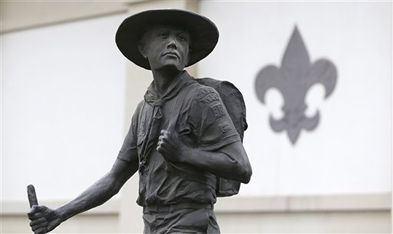 A statue of a Boy Scout stands in front of the National Scouting Museum in Irving, Texas.