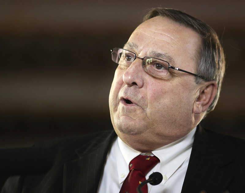 Gabe Souza/Staff Photographer: Gov. Paul LePage held a press conference at the University of New England's College of Dental Medicine Patient Care Center Building, Tuesday, January 15, 2013, to announce his proposal to use future liquor sale revenues as security against a bond that would pay the state's share of the hospital debt.