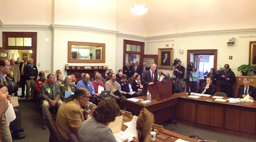 Rep. Corey Wilson, R-Augusta, testifies Tuesday afternoon in support of a bill he is sponsoring that would shield data on concealed-weapon permit holders.