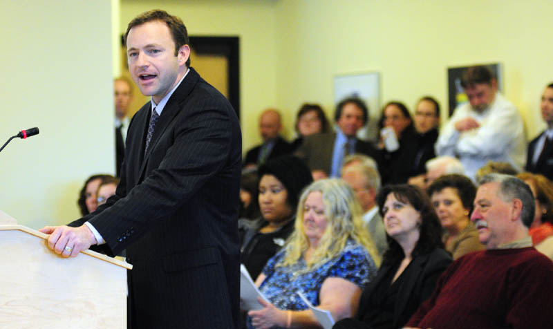 Speaker of the House Mark Eves, D-North Berwick, introduces L.D. 1066, "An Act To Increase Access to Health Coverage and Qualify Maine for Federal Funding," on Tuesday April 2, 2013 before the Health and Human Services Committee in the Cross Building in Augusta.