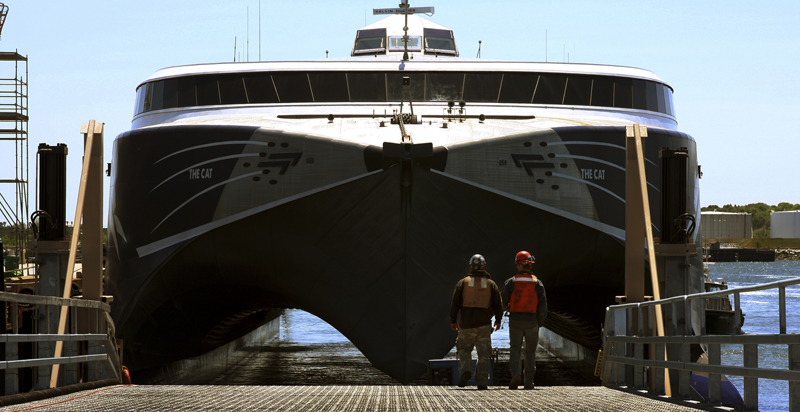 The high-speed ferry called The Cat docks for the first time at the Ocean Gateway terminal in Portland in this May 2008 photo. The ferry service ended in 2009 when the Nova Scotia government decided to stop subsidizing it.