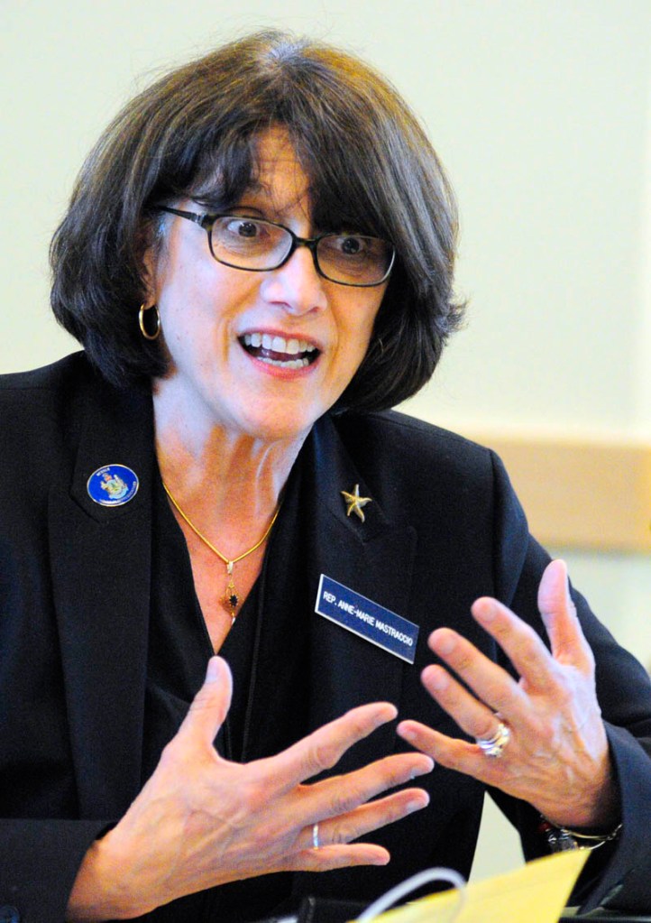 Rep. Anne-Marie Mastraccio, D-Sanford, speaks during a work session on L.D. 1230 on Friday at the Cross building in Augusta.