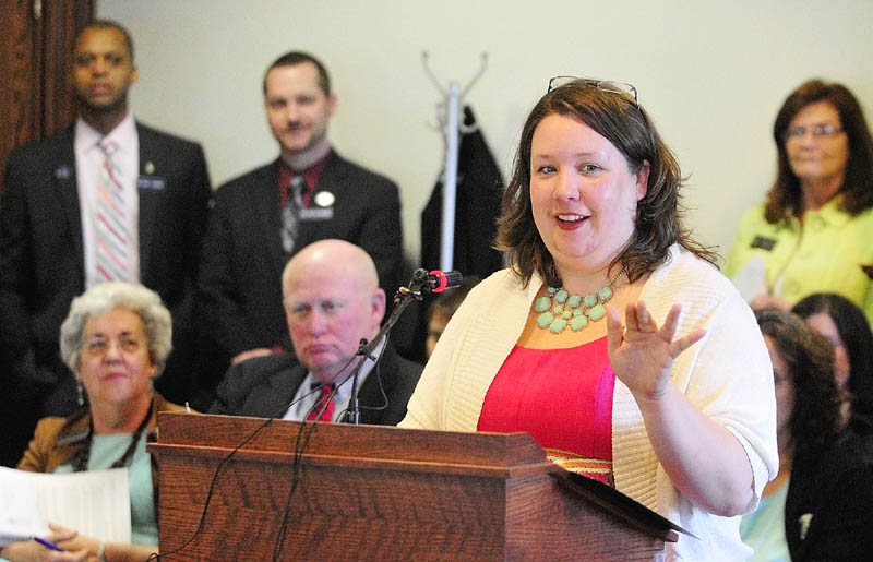 Rep. Diane Russell (D-Portland) introduces LD 1229 on Friday during a hearing of The Joint Standing Committee on Criminal Justice and Public Safety at the State House in Augusta.