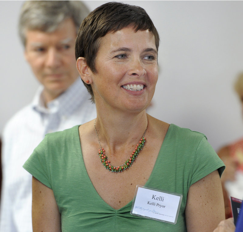 Kelli Pryor, chairwoman of Baxter Academy board, at Wednesday's Maine Heritage Policy Center luncheon at the Portland charter school.