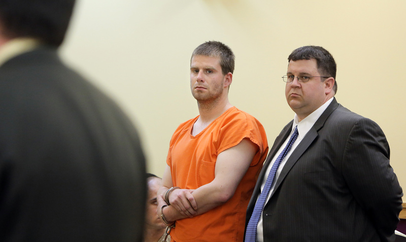 Bryan Wood and his attorney Steven Carey appear for Wood's arraignment in Lewiston District Court in this May 13, 2013, photo.