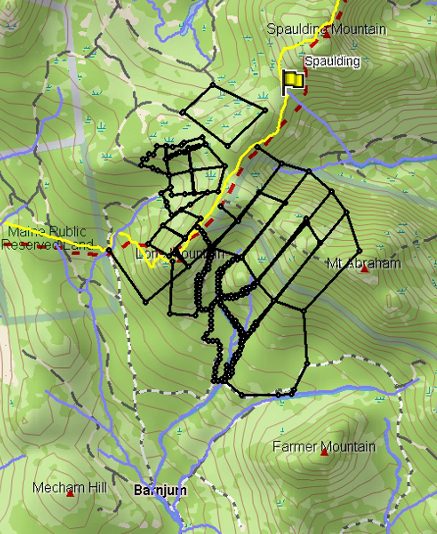 This topographic map shows the grid pattern the Maine Warden Service is using today to locate Geraldine Largay, 66, of Brentwood, Tenn., who disappeared from the trail on July 23.