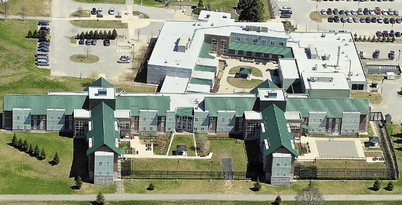 This aerial photo taken on Tuesday April 30, 2013 shows The Riverview Psychiatric Center on banks of Kennebec River in Augusta.