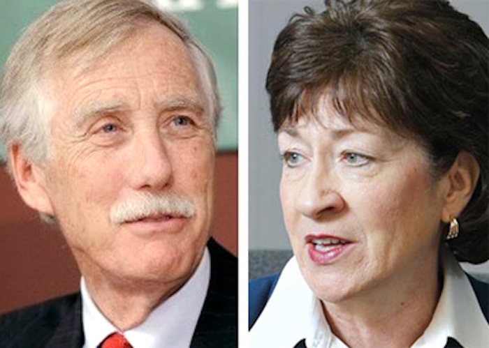 Independent U.S. Senator Angus King and Republican U.S. Senator Susan Collins, both of Maine.