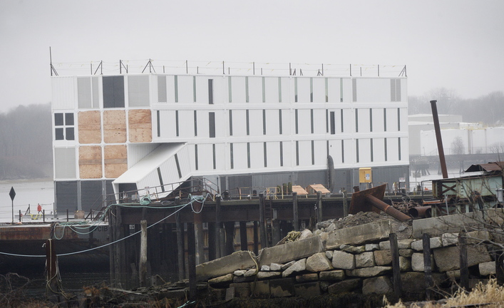 One Google barge is moored in Portland Harbor, above. No one is talking about a Google Glass showroom opening here, but it would be an “intriguing” opportunity for the city, an official says.