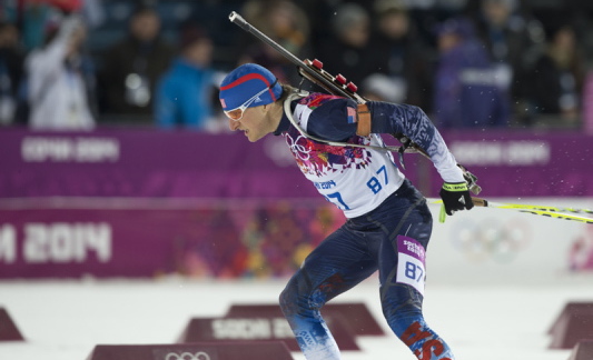 Maine’s Russell Currier in the biathlon 10K sprint Saturday.