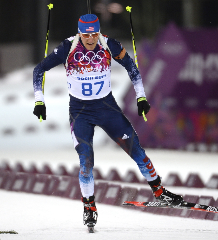 Maine’s Russell Currier in the biathlon 10K sprint Saturday.