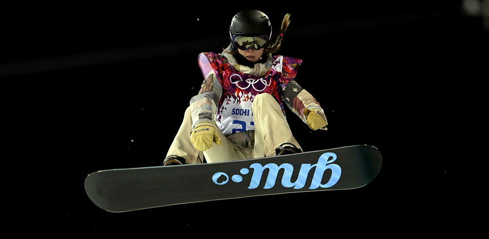 United States' Kaitlyn Farrington competes during the women's snowboard halfpipe final at the Rosa Khutor Extreme Park, at the 2014 Winter Olympics, Wednesday, Feb. 12, 2014, in Krasnaya Polyana, Russia.