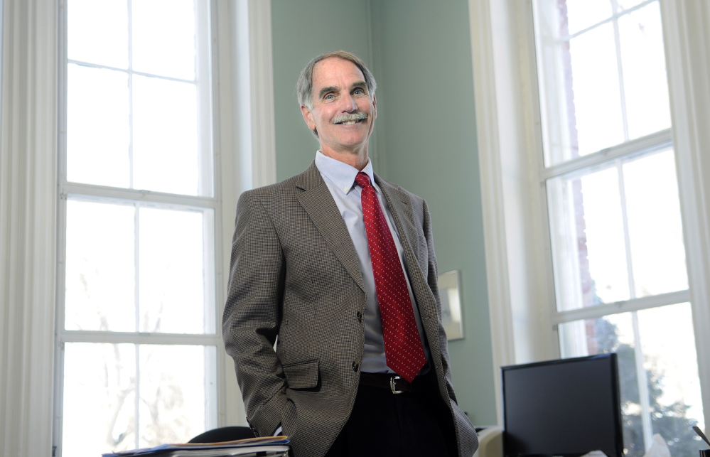 Setting the course: Pat McInerney, new head of Kents Hill School, at his Readfield office on Monday.