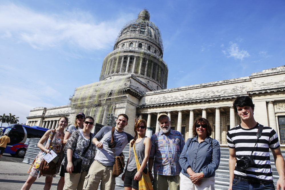 Re-purposed icon: University of Maine at Augusta students line up in front of Cuba’s former national capitol building, which is now home to the Cuban Academy of Science, in Havana during their recent trip to Cuba.