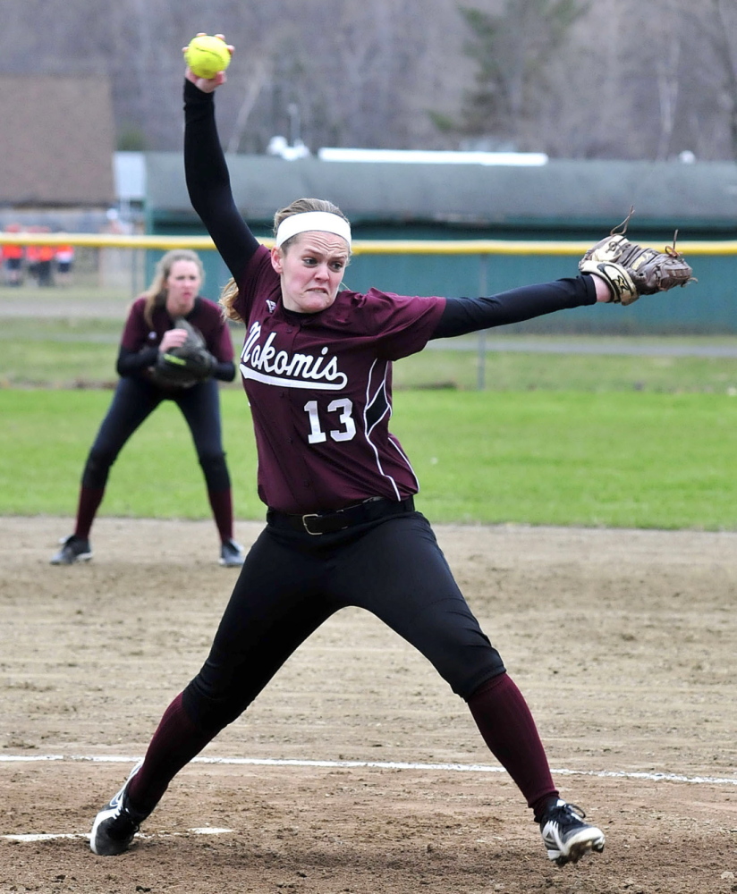 LEADING THE PACK: Nokomis pitcher Sara Packard leads the Warriors in the circle. But the senior has a knack for hitting as well.