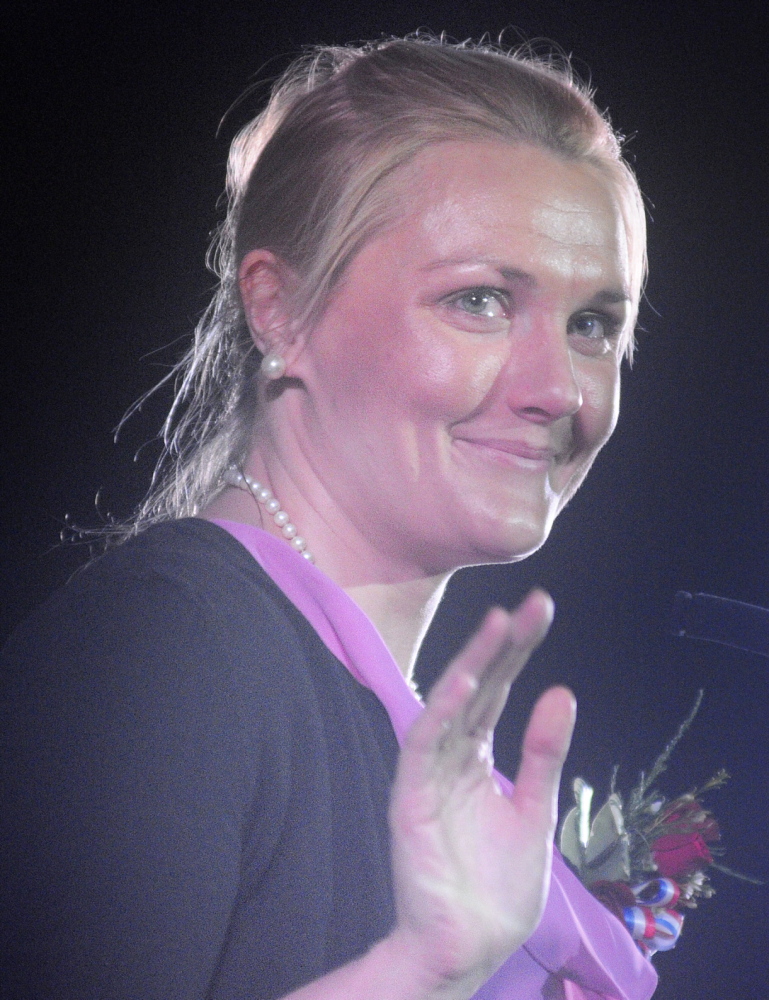 Sports Star: Julia Clukey thanks her friends, families and supporters Sunday during her induction into the Maine Sports Hall of Fame in Augusta. The Augusta native was recognized for competing in the Olympics as a luger.