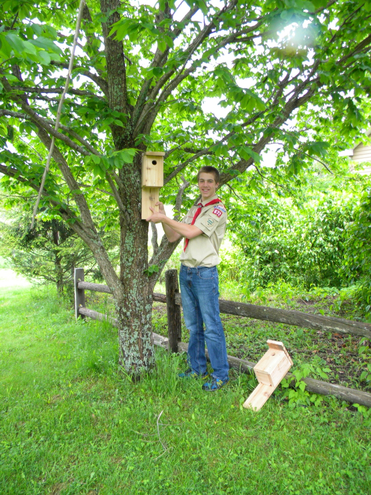 Eli Fish, a sophomore at Gardiner High School, has made two dozen hand-crafted bluebird houses to be installed at Viles Arboretum in Augusta for his Eagle Scout Project. Fish is a member of Boy Scout Troop 672. He received assistance on the project from Troop Leader Matt Keene, members of the Troop, as well as a grant from Lowe’s of Augusta. About half the boxes have been installed and the rest will be installed in time for next year’s nesting season.