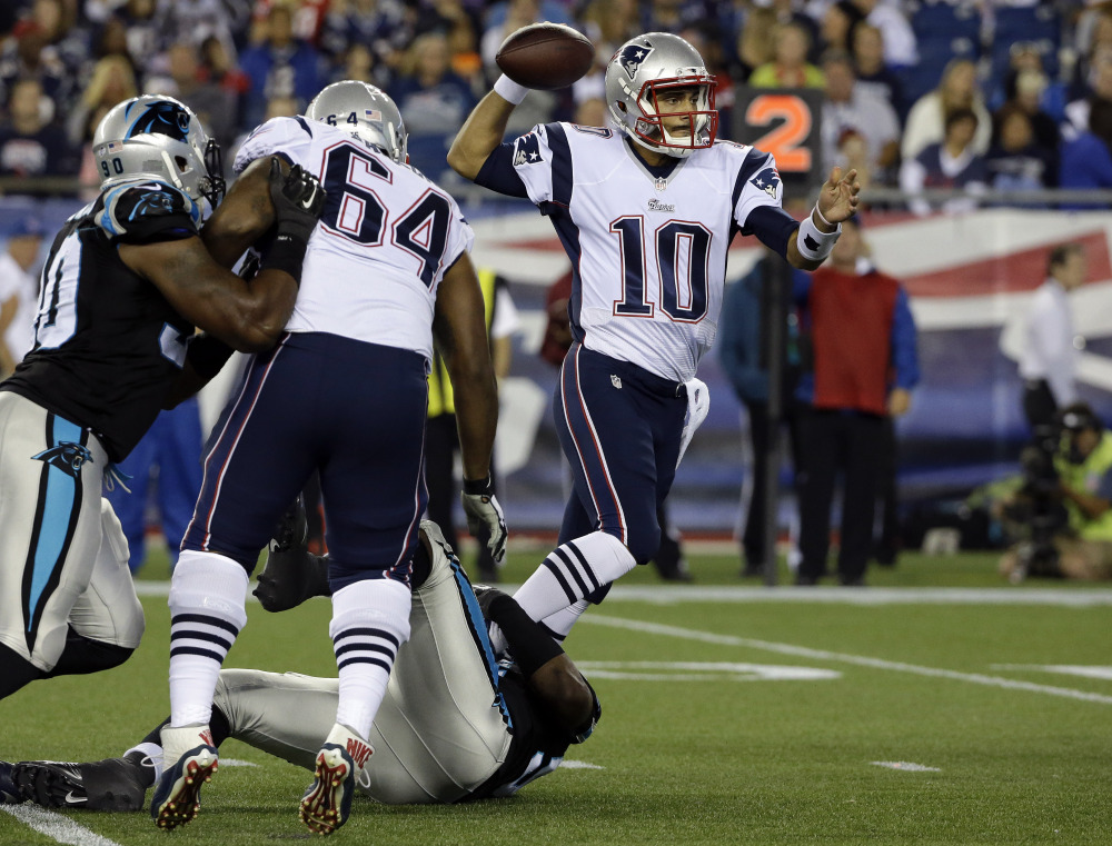 New England Patriots quarterback Jimmy Garoppolo will start under center when the Patriots play their final preseason game against the New York Giants on Thursday at Gillette Stadium in Foxborough, Mass.