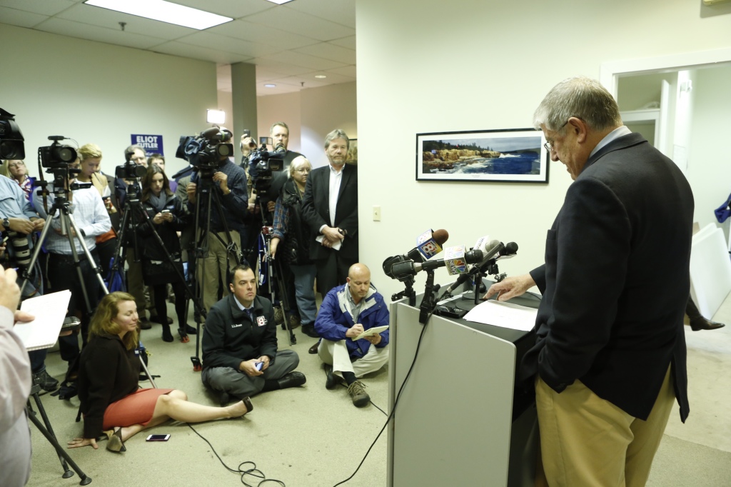 Eliot Cutler says he "has tried to run a positive campaign and treat voters like adults," but the "politics of fear" is gripping the election. Gregory Rec / Staff Photographer