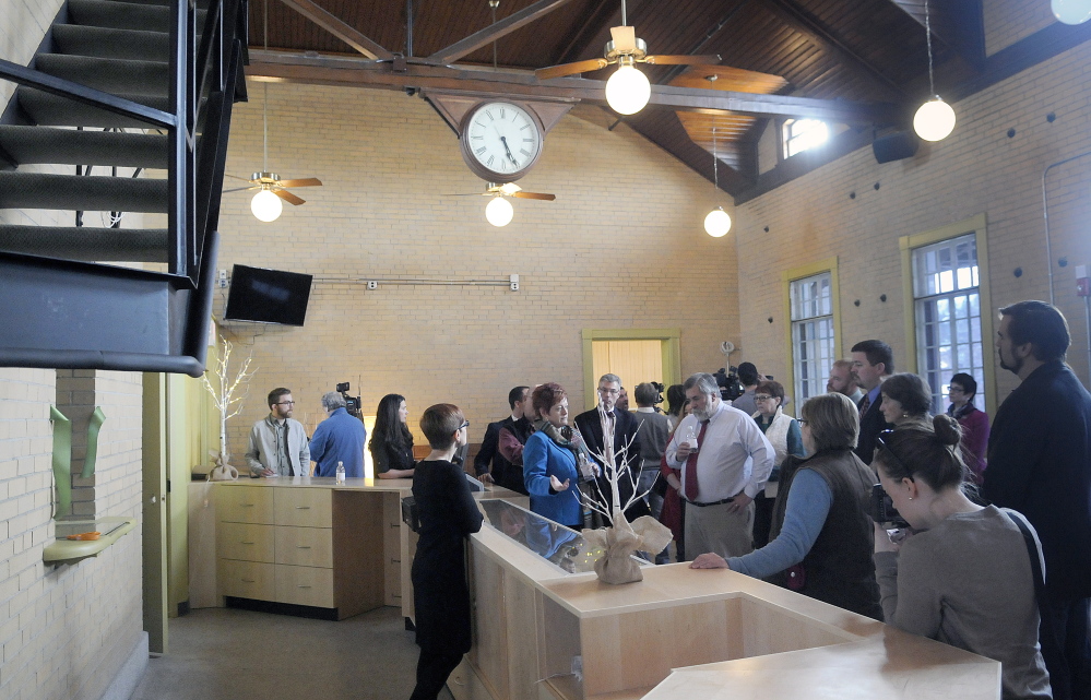 The counter at the Wellness Connection of Maine’s new dispensary at the historic train station in Gardiner.