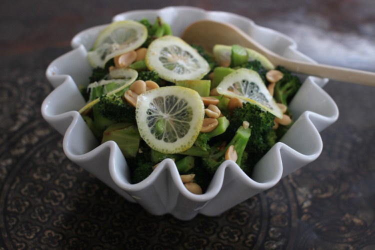 Peanut broccoli with shaved lemon. 