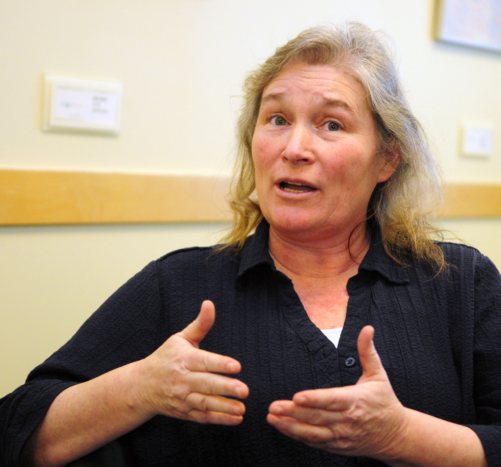 Laura Fisher, president of the union that represents Riverview Psychiatric Center mental health workers, responds to a question in an interview Tuesday at the Cross State Office Building in Augusta. She said the hospital needs more mental health workers than are in the 2016-17 budget.