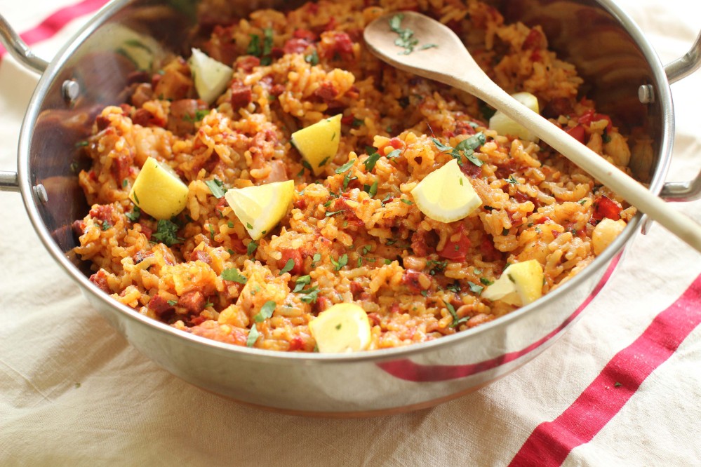 Shrimp and chorizo paella.