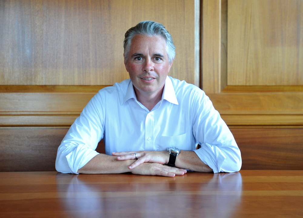 Colby College President David Greene in his office at the college on July 1, 2014.